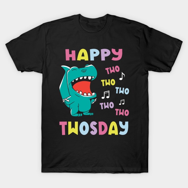 Happy Twosday Tuesday February 02-22-2022 T-Rex T-Shirt by Fabvity